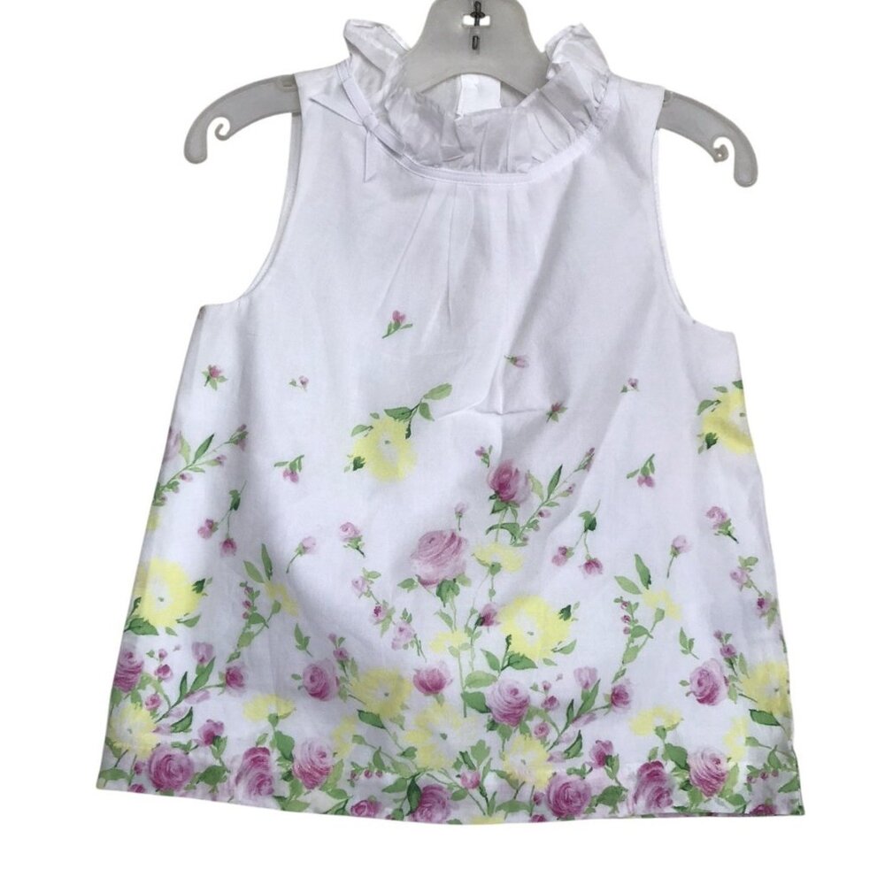 Janie And Jack Top Shirt Girls Size 5 Floral Tank Top White Pink